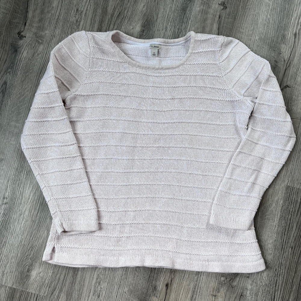 L.L. Bean Pullover Sweater Stripe Contour Long Sleeve Women's Size 1X cream tan